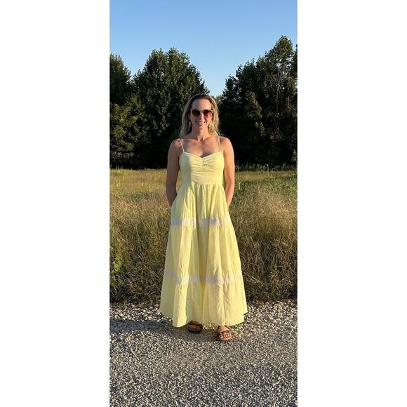 JASON WU COLLECTIVE Yellow 100% Cotton Lace Square Neckline Midi Dress Size 10 - Picture 4 of 14